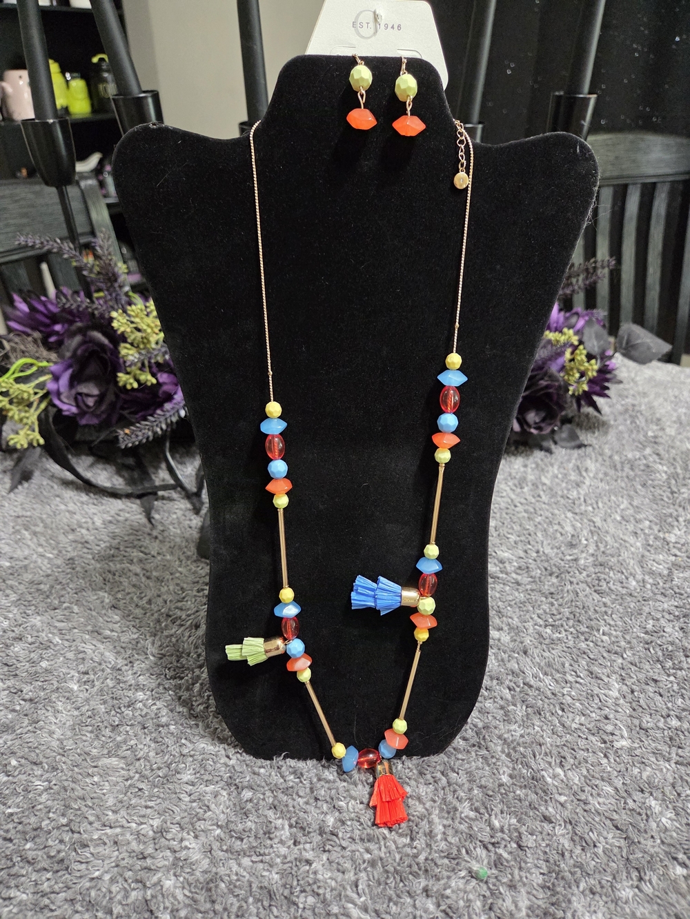 Cato Multicolor Bead & Tassel Long Necklace with Matching Earrings